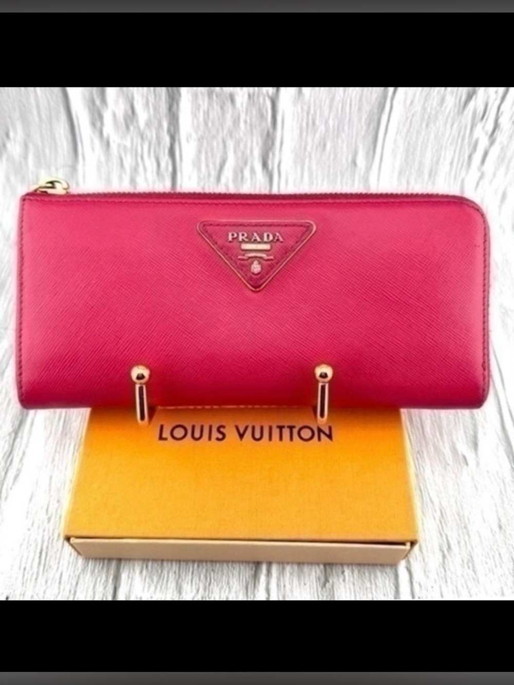 AUTHENTIC Prada Saffiano Metal Leather Continental Wallet. Color: Pink.